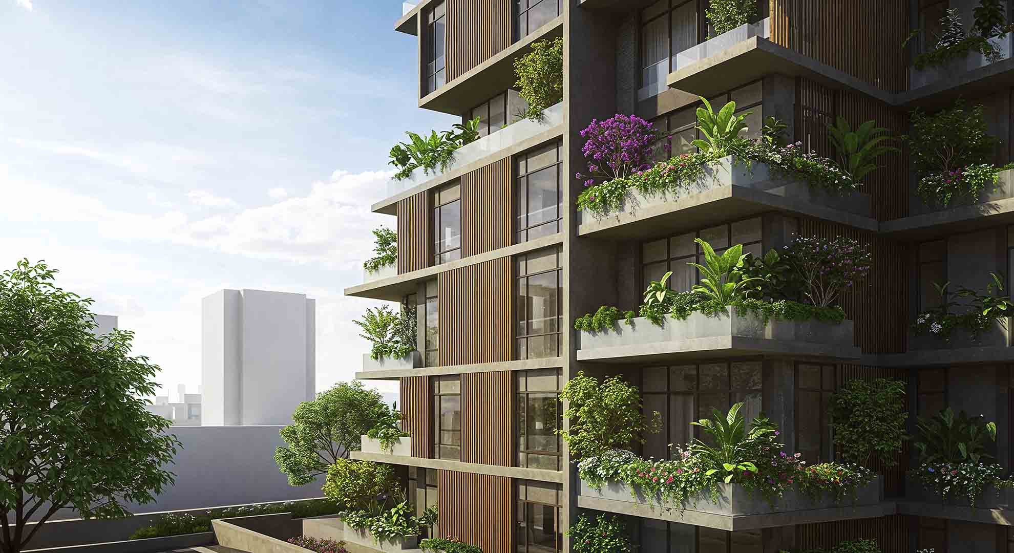 Urban residences with planted balconies